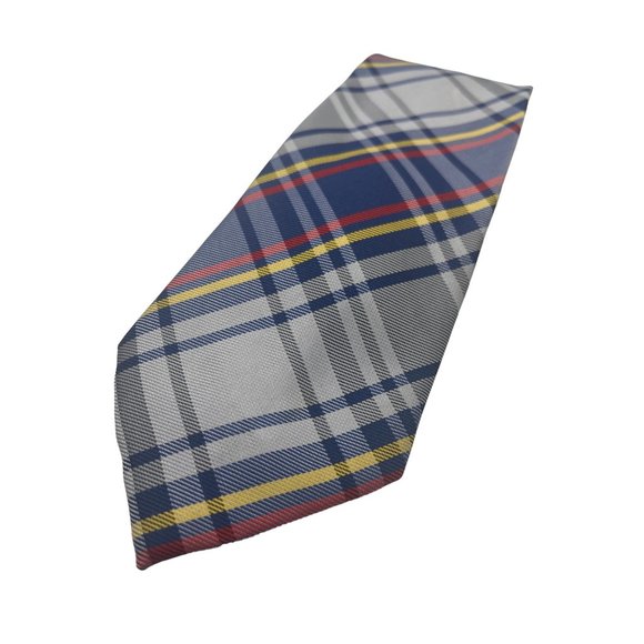 Jon VanDyk Holland Handmade Necktie With Gray Yellow Red and Blue Plaid - Picture 2 of 5